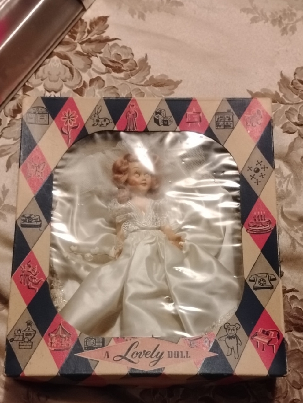 Elite Creations Attached To Cardboard In Original Box Vintage 1940s Doll Bride